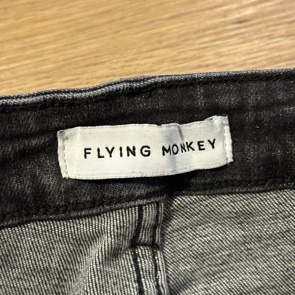 Flying Monkey Jeans Women 24 Black Mid Rise Flare Stretch Distressed Denim 24x31